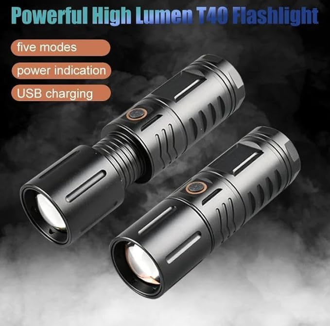 LED Flashlight Rechargeable 200000 High Lumens Waterproof Hiking Torch Light Outdoor Flashlight Strong Light Searchlight Portable Flashlights Focusing