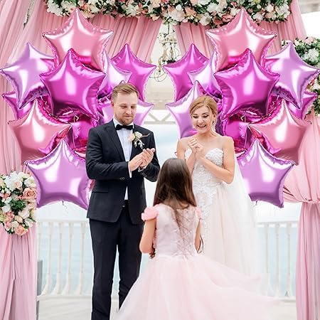 "Pink Star Pink Glitter and Mauve Balloons Set – 12 Pcs Practical and Easy to Inflate Event Party Decorations" (Pink, Mauve, Glitter Purple)
