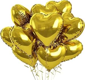 Gold Heart Foil Balloons, 10 Pcs Gold Heart Balloons for Valentine's Day, 18 Inch Gold Foil Balloons for Helium Filling, for Valentine's Day Decoration, Gold Wedding, Birthday Party, Anniversary