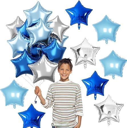 "Blue Brown Silver Star Balloons Set – 12 Pieces Practical and Easy to Inflate Event and Party Decorations"
