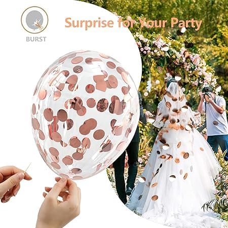 High Quality Blue Latex Balloons, 12 Inch Perfect for Birthday Party, Wedding, Special Event Decoration, Air or Helium Inflatable Balloons Contains 100 Balloons (Clear Rose Gold Sequins)