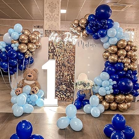 Blue and Gold Birthday Balloons Set - 50 Pcs Birthday Party Decorations for Wedding, Graduation - with Adhesive Tapes and Glitter Gold Accents Balloon Decoration