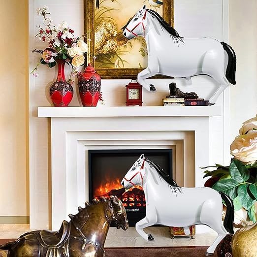 8 Pcs 41 Inch Large Horse Balloons - Horse Balloons Aluminum Foil Balloons White Horse Theme Party Decorations, Suitable for Birthday, Baby Shower, Cowboy Party
