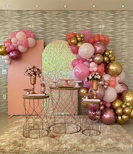 Rose Gold Balloon Garland Kit - 50 Pcs Elegant Party Decorations with Shiny Gold Dots - Perfect for Birthday, Wedding