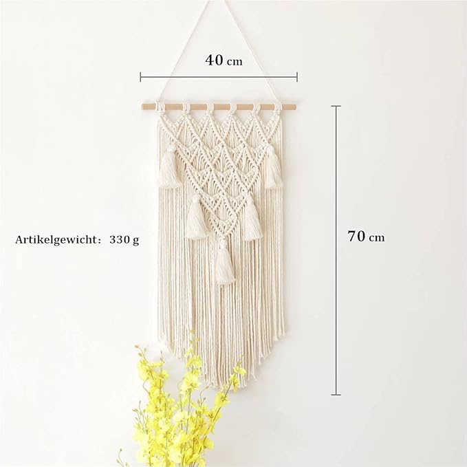 natuli Macrame Wall Hanging Boho Decoration Handmade Large Cotton Tapestry 40 x 70 cm for Living Room Bedroom Balcony Boho Decoration Free Wall Hooks Decoration Room