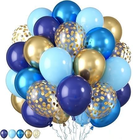 Blue and Gold Birthday Balloons Set - 50 Pcs Birthday Party Decorations for Wedding, Graduation - with Adhesive Tapes and Glitter Gold Accents Balloon Decoration
