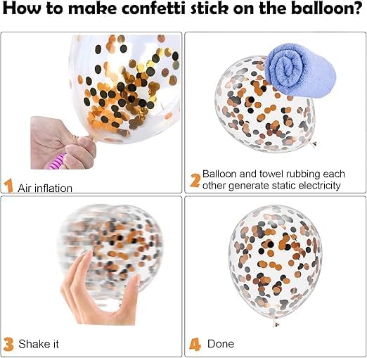 "Orange and Black Party Balloons Set with Confetti - Perfect Decoration for Halloween and Festive Events"