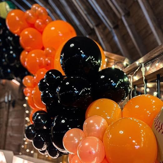 "Orange and Black Party Balloons Set with Confetti - Perfect Decoration for Halloween and Festive Events"