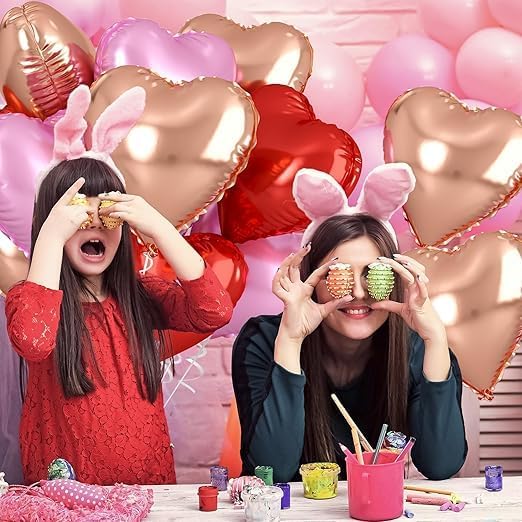 Rose Gold Heart Balloons Set Perfect for adding a romantic and festive touch to any special occasion.18 inch aluminum foil balloons come in a delightful array of red