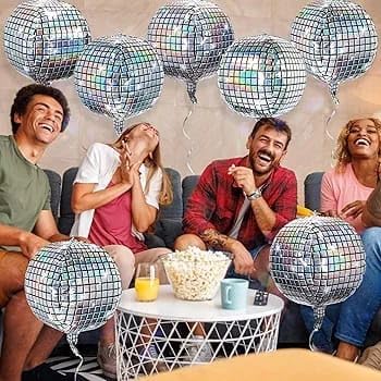 Silver Disco Ball Balloons 12 Pcs 18 Inch – Very Trendy 4D Foil Aluminum Balloons, Perfect for Birthday Party Decorations, Weddings, Bachelorette Parties, Special Events