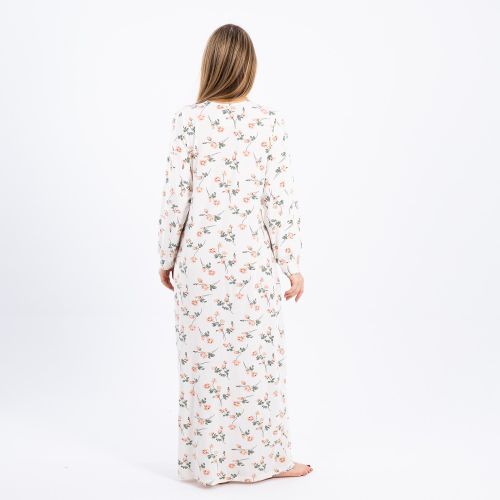 Zecotex "Summer Maxi Abaya / White Viscose Long Nightgown With Floral Print & Long Sleeves / Elegant & Lightweight Dress / Ultimate Comfort Women's Homewear"