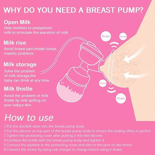 Mumoo Bear Electric Breast Pump, Portable Breast Feeding Pump Nursing Breast Massage With 2 Modes And 9 Suction Levels, Bpa Free Single Breast Milk Pump (Pink)