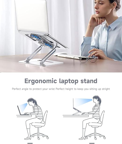 Portable Aluminum Laptop Holder, with Cooling Fan,Adjustable Ergonomic Laptop Stand