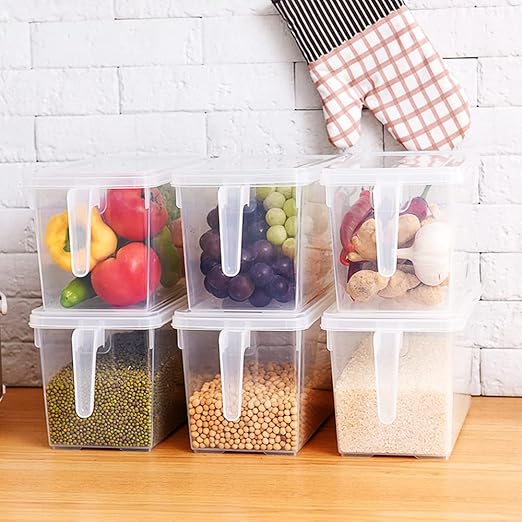 Sooyee Fridge Storage Containers Produce Saver, 4 Pack x 5L Stackable Refrigerator Organizer Keeper with Handle & Lid To Keep Fresh for Produce, Food,Fruits, Vegetables, Meat and Fish,Clear