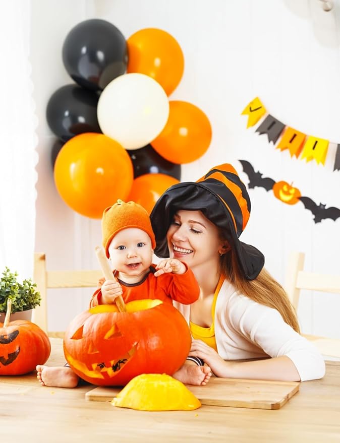 Black and Orange Balloons, 60 Pcs Orange and White Balloons Set 12inch Confetti Balloons Latex Party Balloons for Birthday Anniversary Graduation Bar Party Decorations