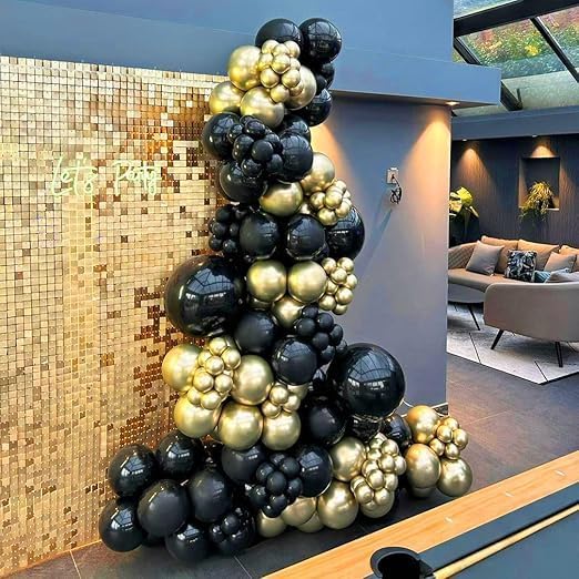 Black and Gold Balloons Party Decorations - 50 Pcs 12 Inch Black and Gold Metallic Balloons with Gold Confetti Balloons, Suitable for Birthday Party, Graduation, New Year, Wedding