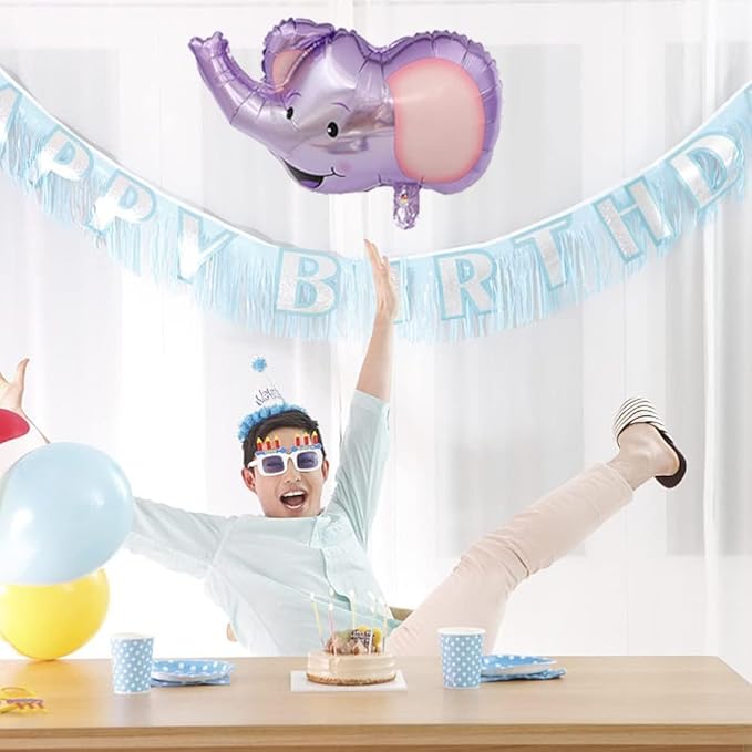 Elephant Shaped Foil Mylar Balloons, Set of 5, Purple, for Baby Shower, Kids' Birthday Party