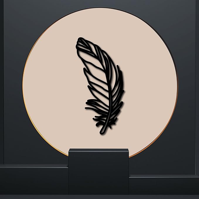 CREATCABIN Feather Wooden Wall Art Decor Wood Sign Laser Cut Basswood Silhouette Decorative Hanging Sculpture Unfinished for Painting Crafts DIY Studio Bedroom Home Wall Door Gift Black 11.8x5.9Inch