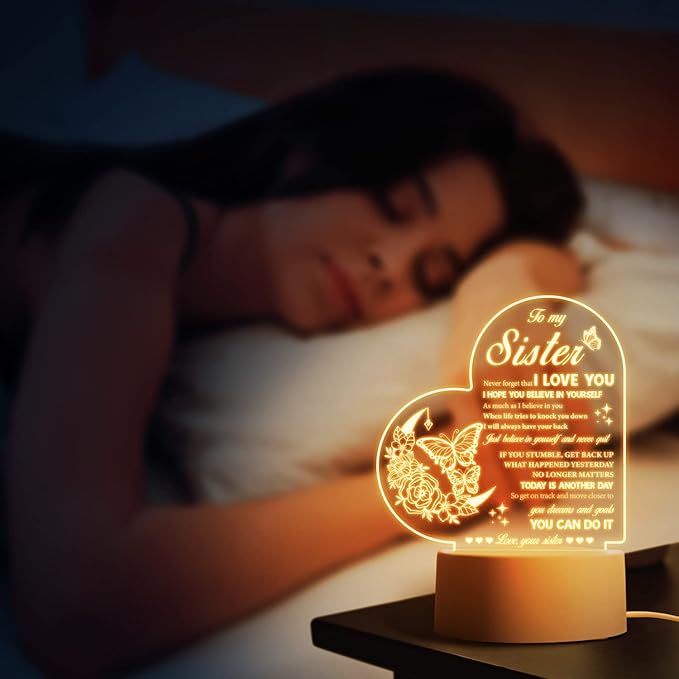 Sister Gifts - Sister Birthday Gifts Night Light, Touching Words Engraved Gifts for Sister, Idea Birthday, Christmas, Valentines Day Sister Gifts from Sister, Christmas Gifts for Sister from Sister