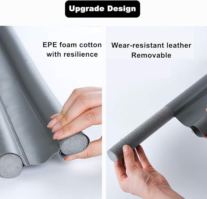 Door Draft Excluder (2 Pack), Upgraded Durable Leather Double Sided Door Foam Draft Excluder Tape SoundProof Sweep Stopper Weatherstrip, for Carpet Window Door Gap Seal