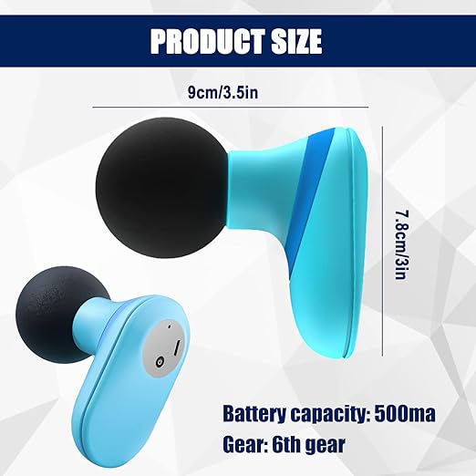 Mini Massage Gun, Portable Muscle Massager: Electric Handheld Massager, USB Charging, Massage Gun, 6 Adjustable Speeds for Neck, Shoulder, Back (Blue)