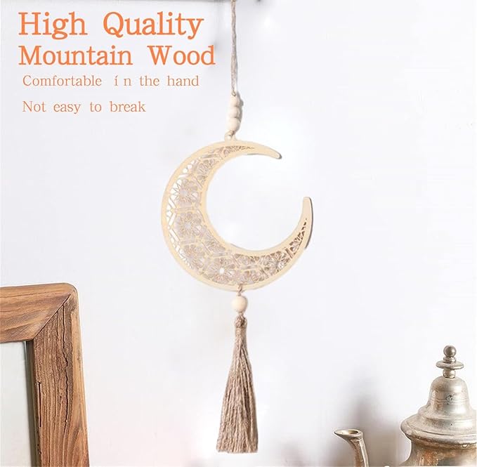 ALMEKAQUZ Eid Decoration Set: Chic Wooden Pendant Ornaments for Festive Ramadan Atmosphere(2 Pieces)