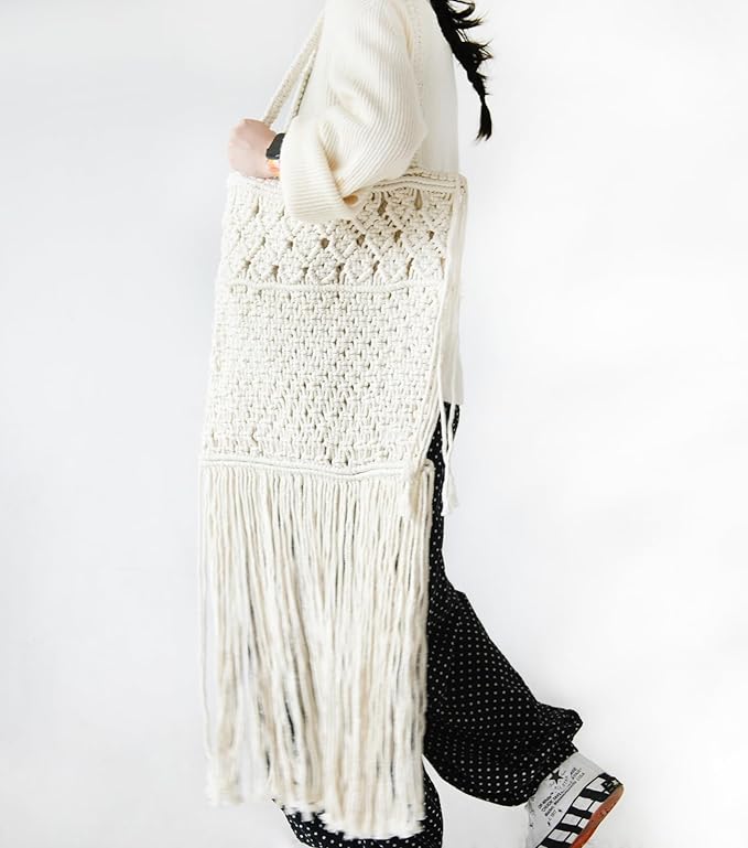 IOWER Macrame Bag Women Beach Shoulder Handbag Tote Bag Hand-Woven Diy Boho Fashion Accessory