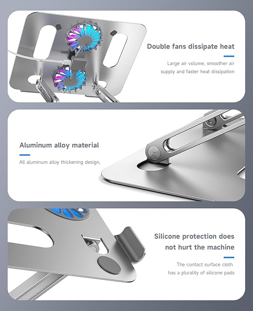 Portable Aluminum Laptop Holder, with Cooling Fan,Adjustable Ergonomic Laptop Stand
