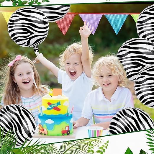 Zebra Mylar Balloons 18 Inch Pack of 12 Jungle Animal Balloons Round | Wildlife Balloons for Zoo Jungle Safari Theme Birthday Party Decorations