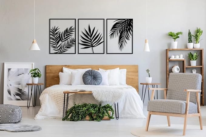 Home Gallery Tropical leaves wood wall art - set of 3 panel each 60x40