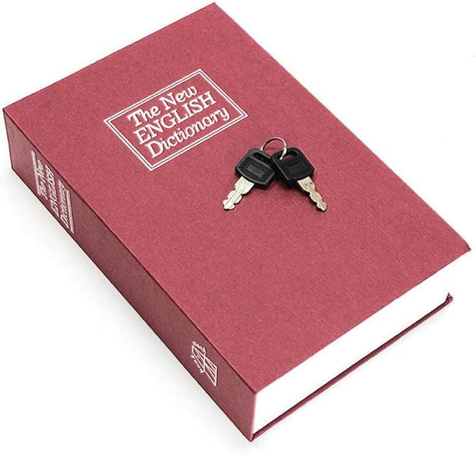 A Small Metal Safe in The Form of a Real Book to Save Money, Jewelry and Valuables