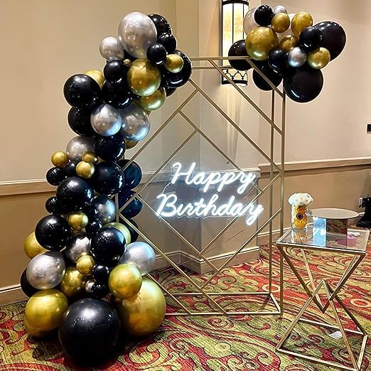 "Elegant Metallic Balloon Bouquet - Mix of Gold, Black, and Silver - Luxury Decoration for Events and Parties"