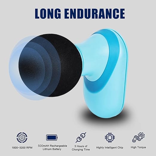 Mini Massage Gun, Portable Muscle Massager: Electric Handheld Massager, USB Charging, Massage Gun, 6 Adjustable Speeds for Neck, Shoulder, Back (Blue)