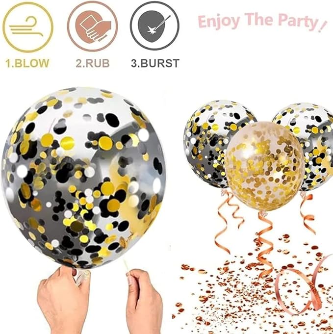 50 Pcs Gold Black White Balloons - Premium Design Party Decoration Balloons – 10 Inch Clear Balloons with Gold and Black Confetti and Ribbons for Graduation Party Decorations, Birthday, Wedding…"