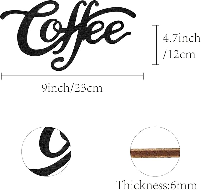 CREATCABIN Wood Cutout Coffee Sign Laser Cut Wooden Wall Decor Sculpture Hanging Decor Wall Art Decoration for Home Gallery Office Front Door Black 9" x 4.7"