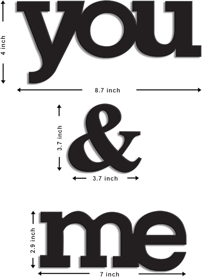 Art Street MDF Wall Plaque Wall Sign You & Me MDF Cutout for Home, Office, Bedroom and Gift (Black, 2.9 x 7, 8x8.7, 3.7x3.7 Inches)