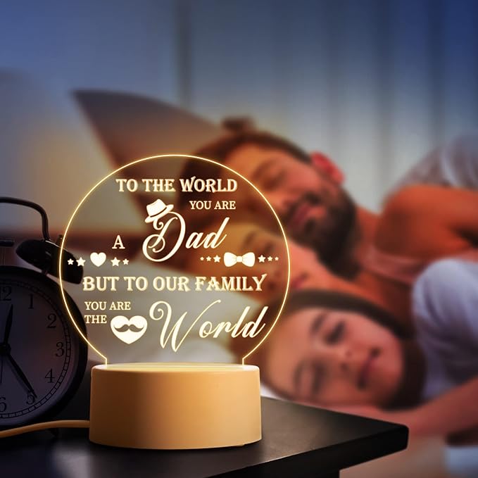 Buioata Night Light for Father - Christmas, Birthday, Valentine's Day Gift for Dad, Step-Dad - Engraved Acrylic
