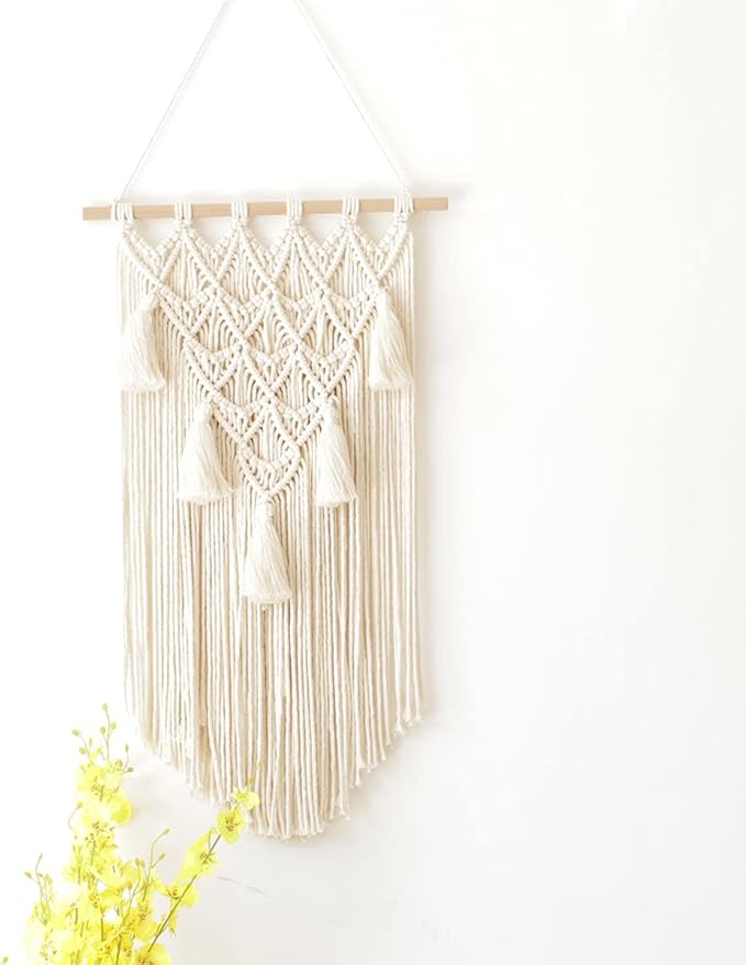 natuli Macrame Wall Hanging Boho Decoration Handmade Large Cotton Tapestry 40 x 70 cm for Living Room Bedroom Balcony Boho Decoration Free Wall Hooks Decoration Room