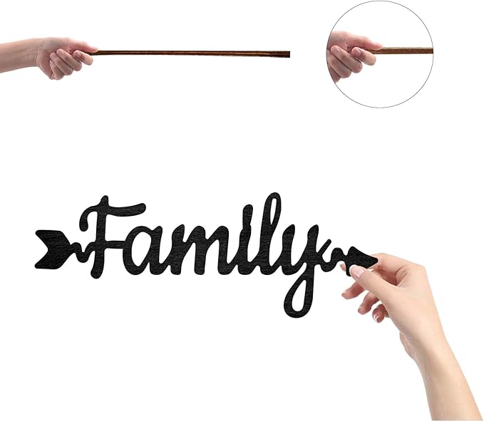 CREATCABIN Wood Cutout Family Arrow Sign Laser Cut Wooden Wall Decor Sculpture Hanging Decor Wall Art Decoration for Home Gallery Office Front Door Black 11.9" x 4.3"