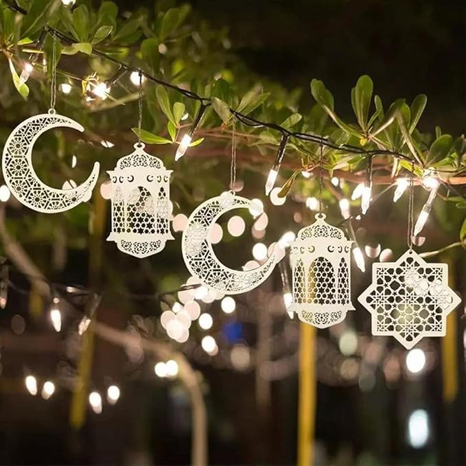 Ramadan decoration, Ramadan decoration, wood Eid al-Fitr, Eid Mubarak decoration, Ramadan Mubarak decoration, with moon pendant wind shape ornament for Muslim Eid Mubarak