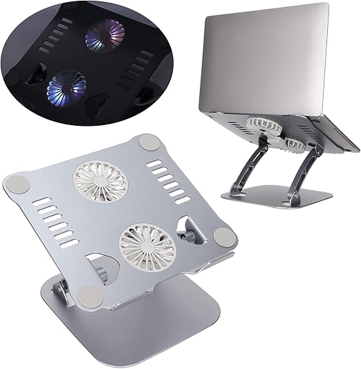 Aluminum Alloy Laptop Stand With Cooling Fan, PC Stand,Tablet Stand, Foldable,USB Connection,Adjustable Height Up to 16’’,Strong Cooler Stand,Suitable for Office,WFH,Business Trips (Silver)