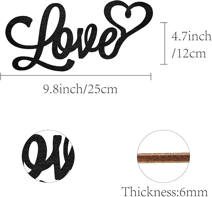 CREATCABIN Wood Cutout Love Sign Heart Laser Cut Wooden Wall Decor Sculpture Hanging Decor Wall Art Decoration for Home Gallery Office Front Door Black 9.8" x 4.7"
