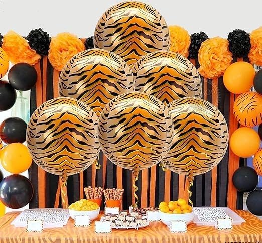 6 Pcs 18 Inch Aluminum Foil Balloons Tiger Print Animal Balloons Tiger Balloons Wild Safari Balloons Birthday Party Decoration (Tiger)