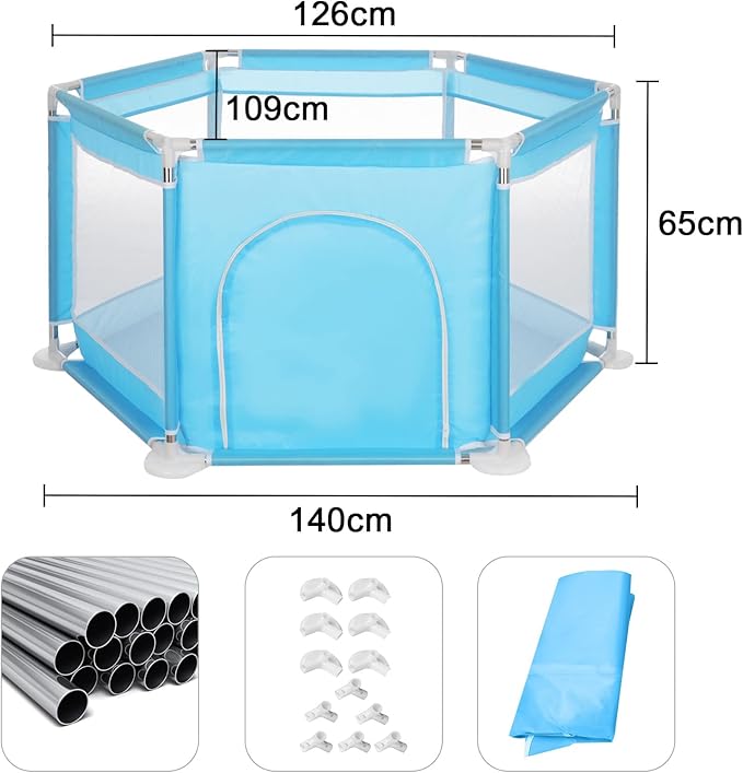 Yorking Baby Playpen by 6 Sides with Round Zipper Door Play Pen for Toddlers Playpen Baby(Blue)