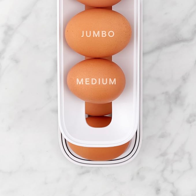 YouCopia RollDown Refrigerator Dispenser, Eggs Holder for Fridge Storage, White