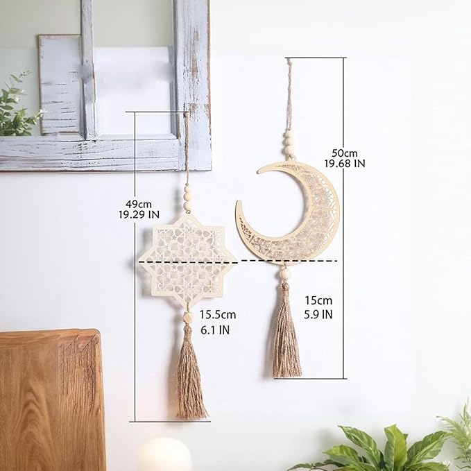 ALMEKAQUZ Eid Decoration Set: Chic Wooden Pendant Ornaments for Festive Ramadan Atmosphere(2 Pieces)