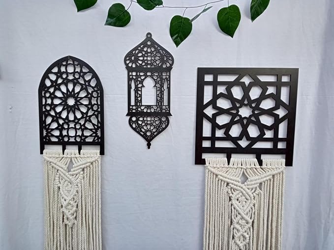 GhaZal Exquisite Handcrafted Macramé Islamic Wall Hanging: Intricate Design for Spiritual Décor for Ramadan and Mother’s Day Celebrations (3, all 3 units)