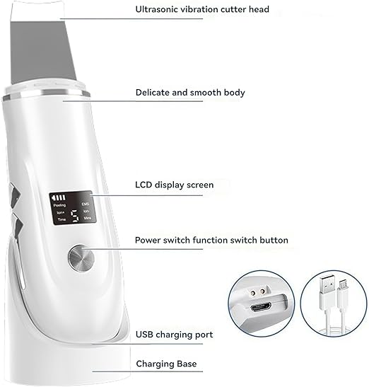 Beauenty Ultrasonic Skin Scrubber Face Spatula, Skin Spatula Pore Cleaner, Skin Dirt Blackhead Remover Tools for Facial Deep Cleansing - 4 Modes (B)