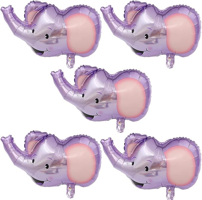 Elephant Shaped Foil Mylar Balloons, Set of 5, Purple, for Baby Shower, Kids' Birthday Party