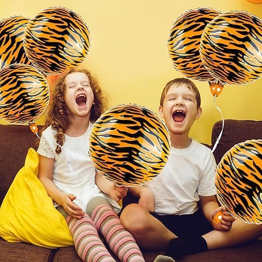 12 Pcs 18 Inch Aluminum Foil Balloons Tiger Print Animal Balloons Tiger Balloons Wild Safari Balloons Perfect for Birthday Party Decoration (Tiger)
